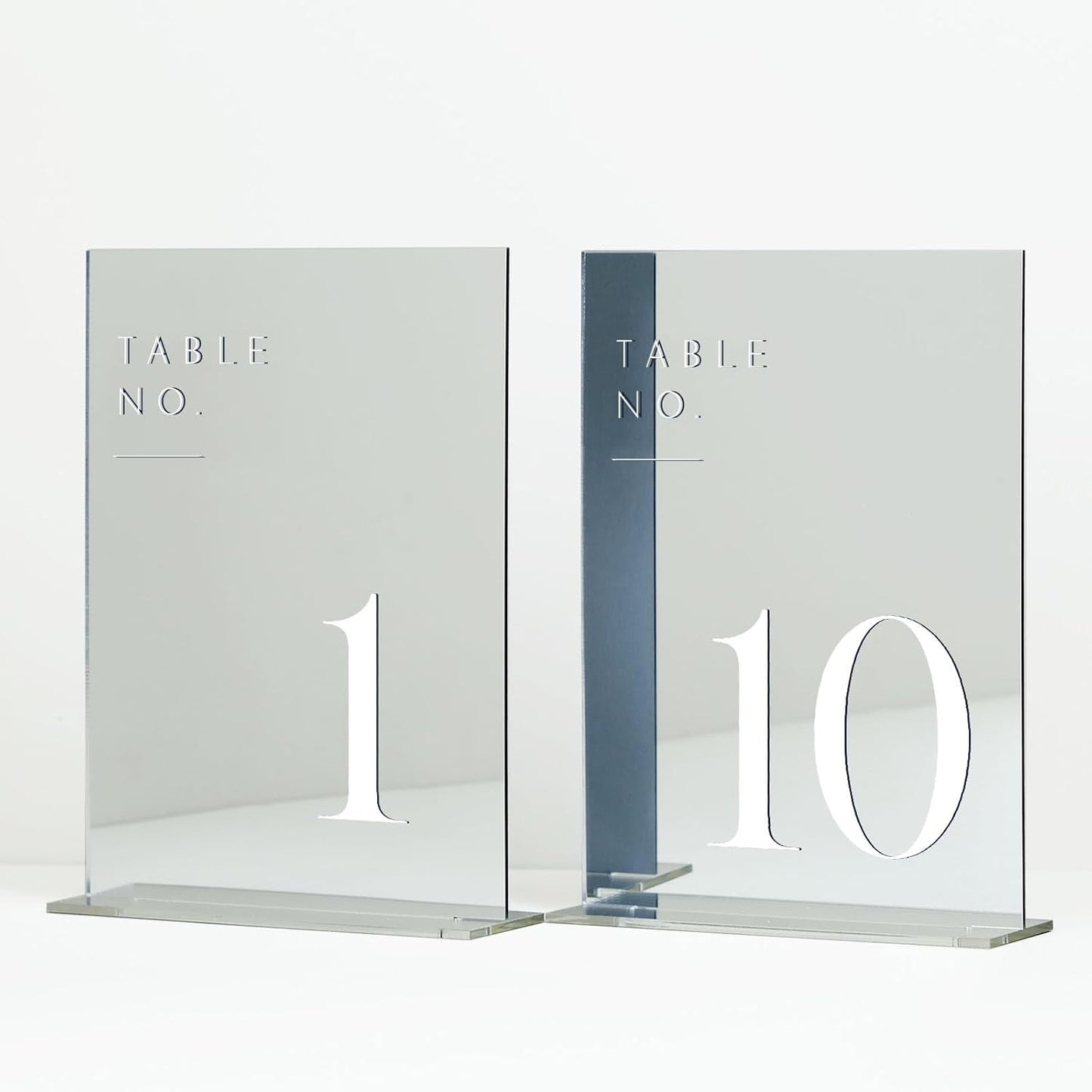 JINMURY Sliver Wedding Table Numbers 1-10 with Stands, 5"x7" Sliver Mirror Acrylic Table Numbers for Wedding Reception(Sliver Mirror White Font, Number 1-10, 5"x7")