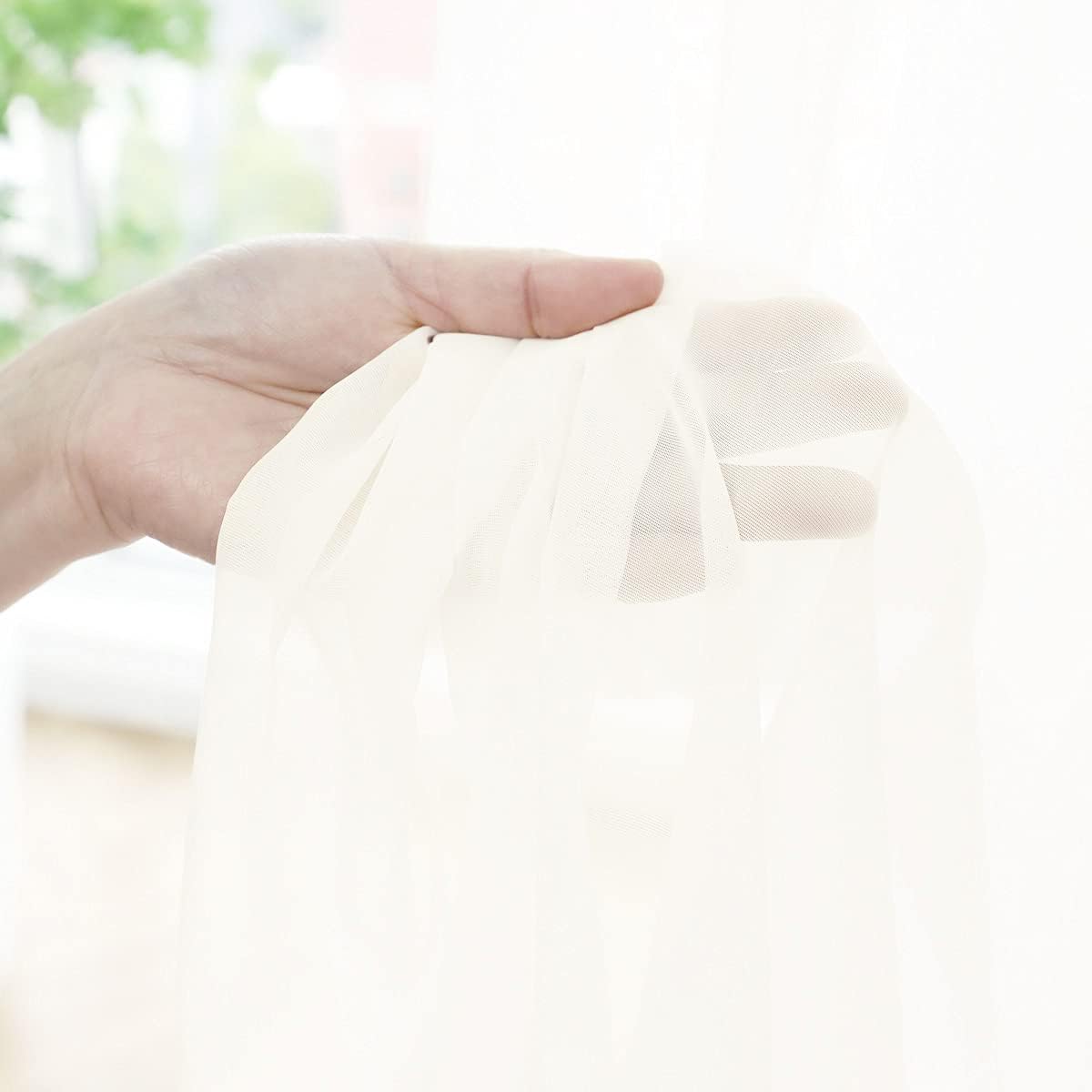 Window Beige Sheer Curtains 60 Inches Width 84 Inches Long 2 Panels Sheer Curtains Clear Curtains Basic Rod Pocket Panel for Home/Living Room/Bedroom/Kids Room