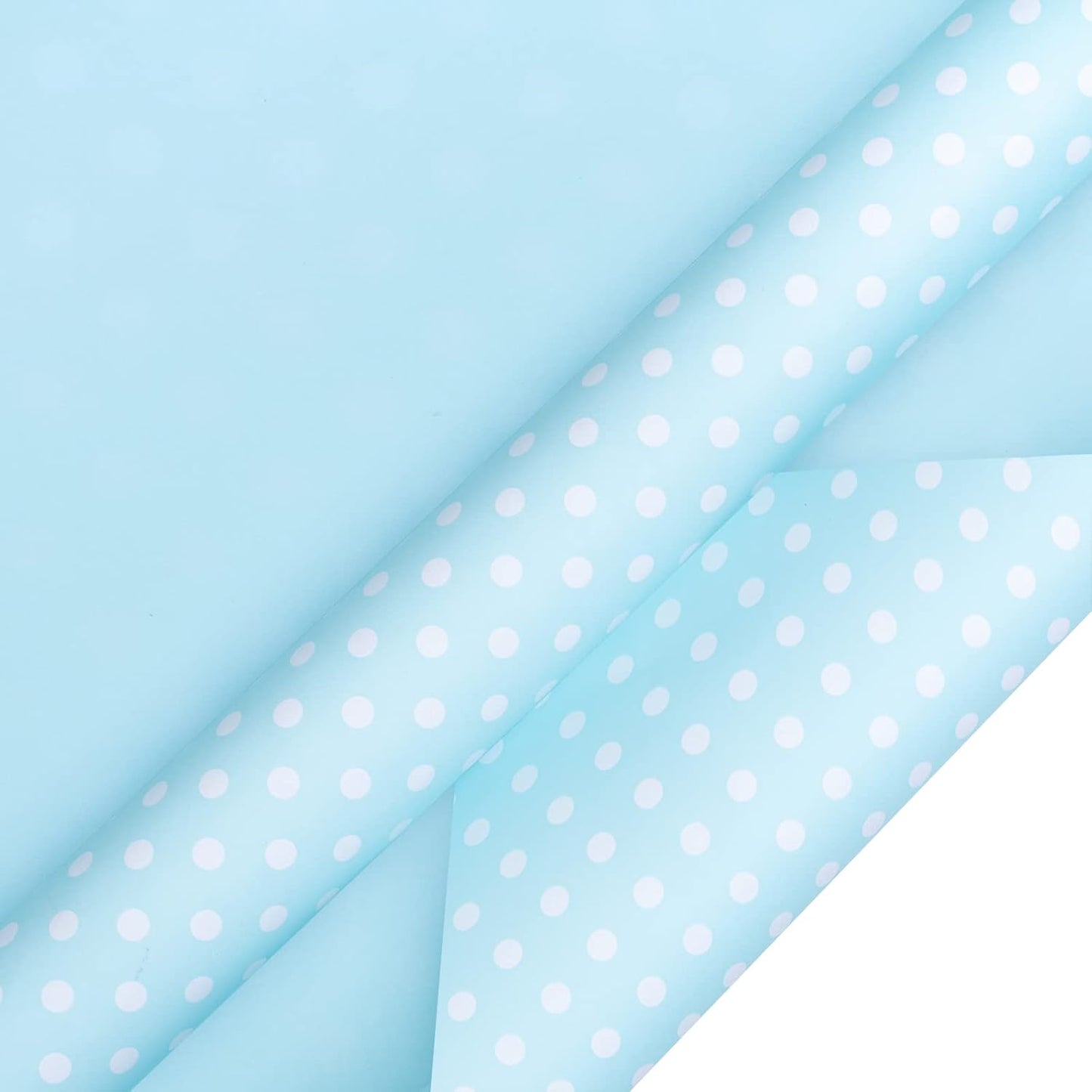 WRAPAHOLIC Reversible Wrapping Paper - Mini Roll - 17 Inch X 33 Feet - Baby Blue and Polka Dot Design for Birthday, Holiday, Wedding, Baby Shower