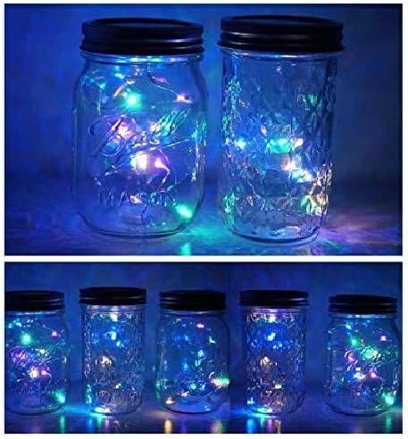 6 Pack Mason Jar Lights, 10 LED Solar Colorful Flicker Fairy String Lights Lids Insert for Garden Deck Patio Party Wedding Decorative Lighting Fit for Regular Mouth Jars