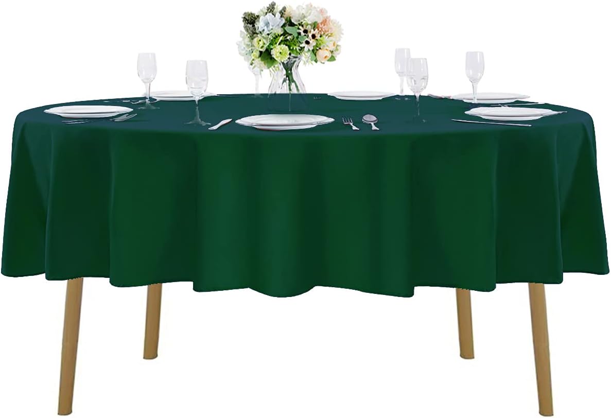 90 inch Round Tablecloth Washable Polyester Table Cloth Decorative Table Cover for Wedding Party Dining Banquet（90 inch, Hunter）