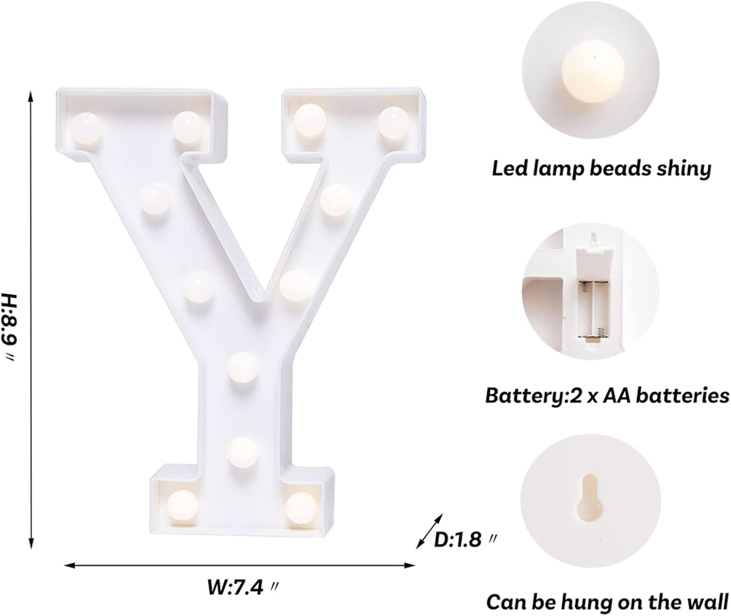 Foaky LED Letter Lights Sign Marquee Light Up Letters Sign for Night Light Wedding/Birthday Party Battery Powered Christmas Lamp Home Bar Decoration(Y)