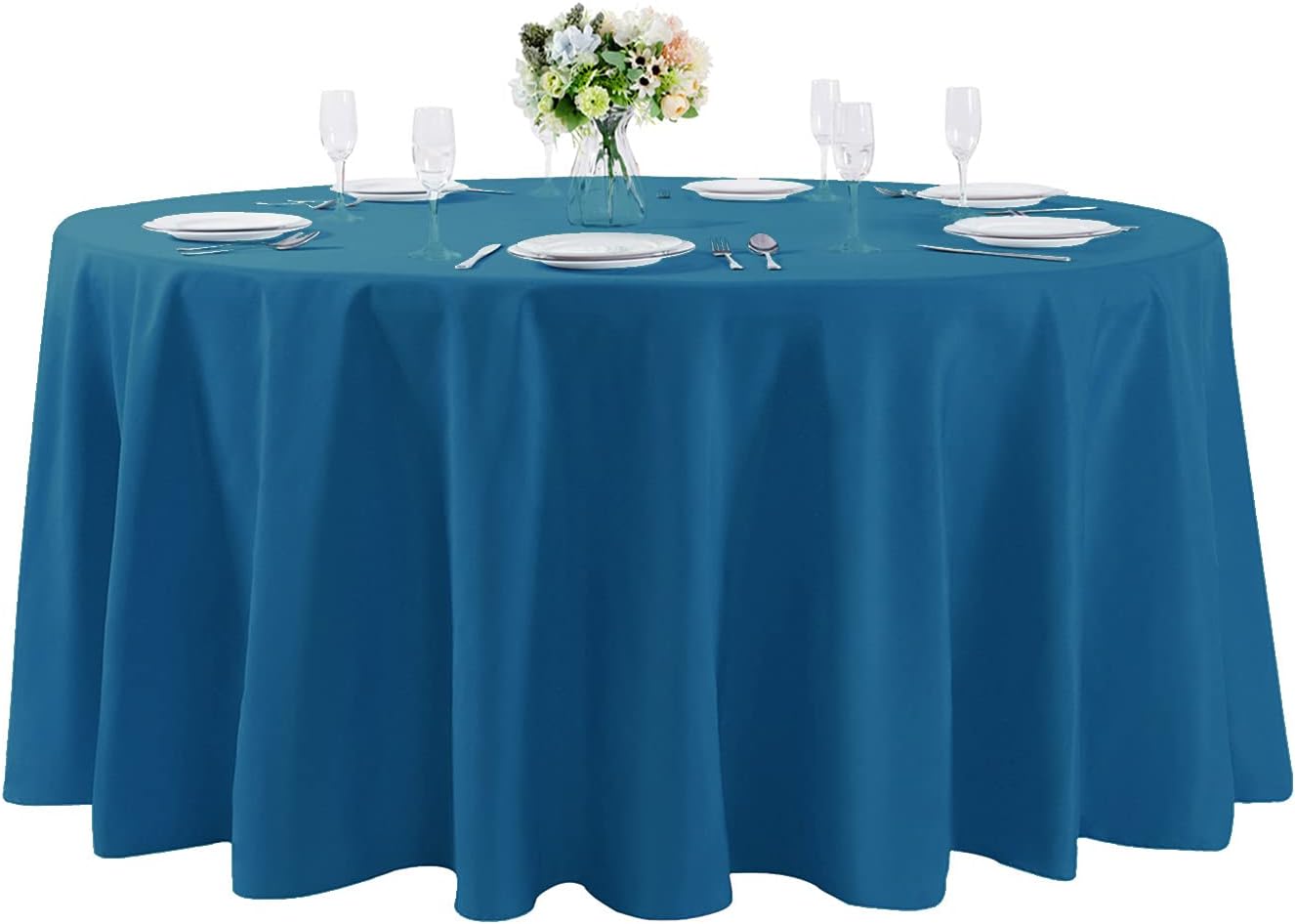 108 inch Round Tablecloth Washable Polyester Table Cloth Decorative Table Cover for Wedding Party Dining Banquet（108 inch, Mediterranean Blue）