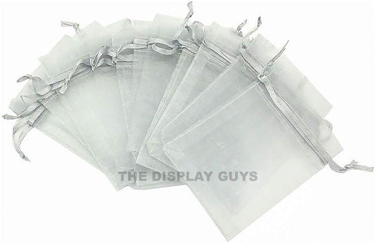 TheDisplayGuys 100-Pack 6x8 Silver Sheer Organza Gift Bags with Drawstring, Jewelry Candy Treat Wedding Party Favors Mesh Pouch