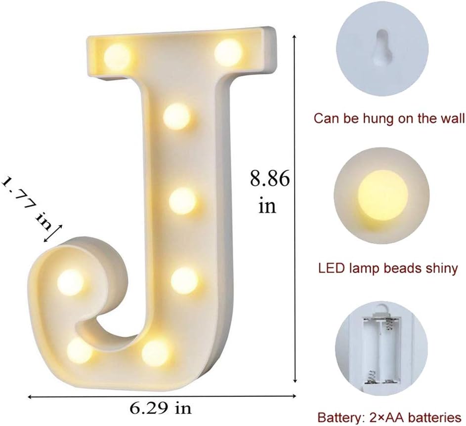 MUMUXI Marquee Light Up Letters | Large Light Up Numbers | Battery Powered and Bright with Every Letter of The Alphabet | for Wedding, Birthday, Party, Celebration, Christmas or Home Decoration (J)