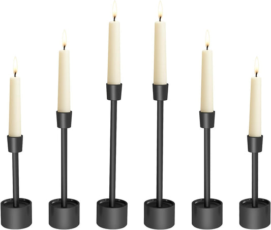 YUMORE Stainless Steel Black Candle Holders Candlestick 6 Packs Tall Taper Pillar Stable Base Stand Holders for Dining Table Wedding Centerpiece Decorations