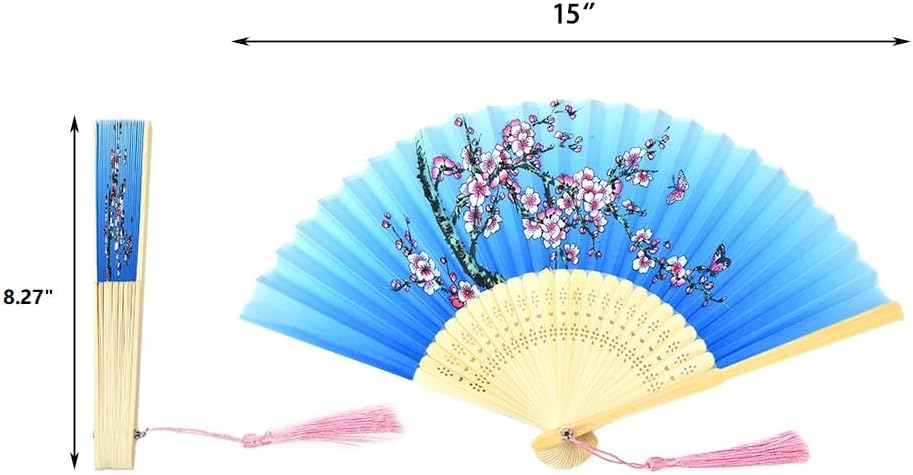 HUNANBANG 4 Pieces Oriental Bamboo Folding Hand Fans Church Wedding Gift, Party Favors, DIY Decoration Gift Size 8 1/4" Wholesale 10pack (Bamboo Assorted 4pack)