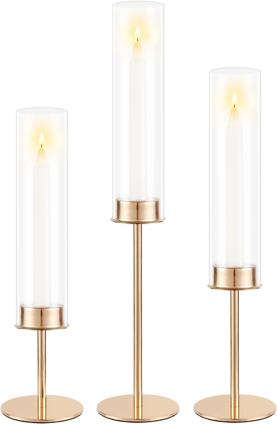Gold Candle Holders Set of 3 for Glass Taper Candle Holders,Hurricane Candlestick Holder for Home Decor, Wedding, Dinning, Party Decorative, Anniversary (3,Gold)