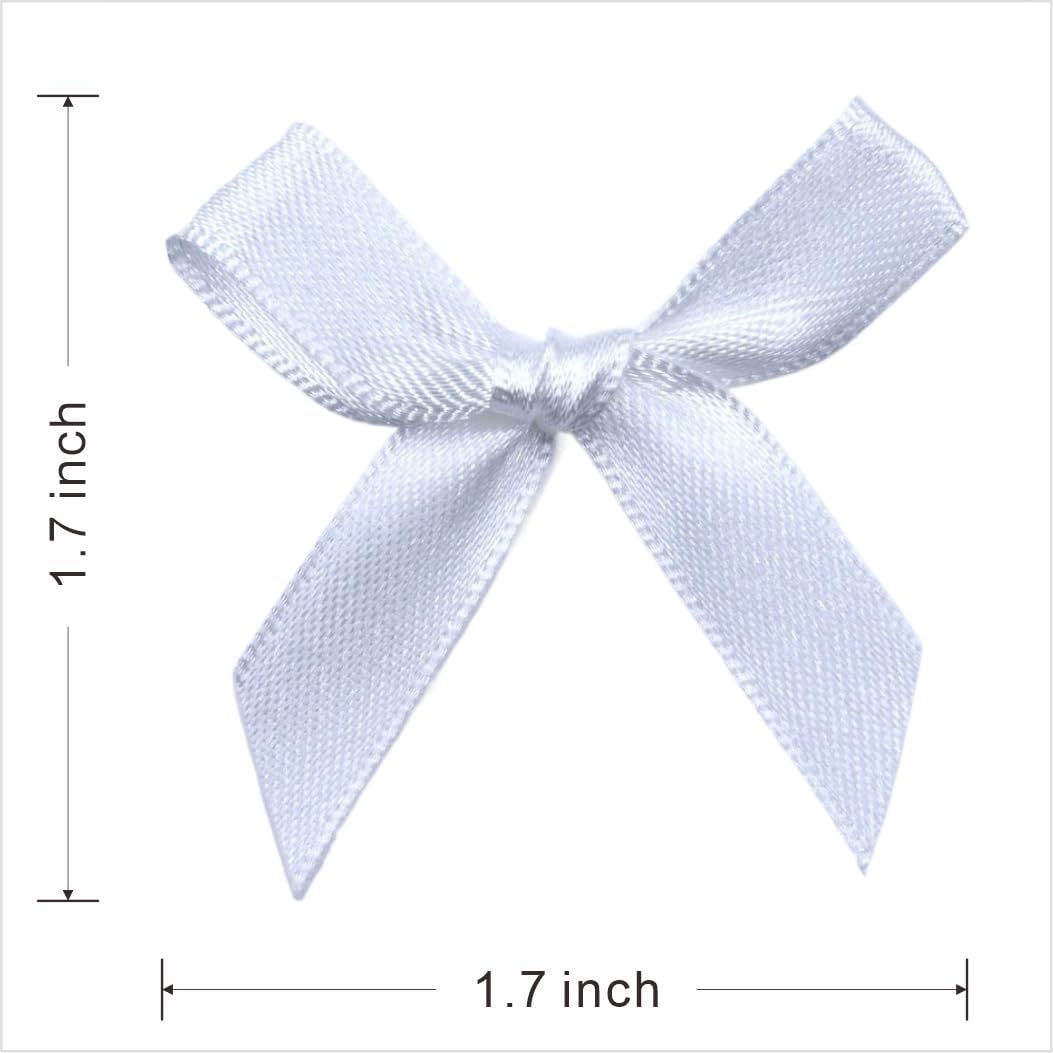 60pcs 1.7" White Mini Ribbon Bows Decor – Small DIY Satin Bows for Crafts, Little Bows for Gift Wrapping, Tiny Bow Stickers for Note Card Bow Baby Shower Cake and Candle Decorations