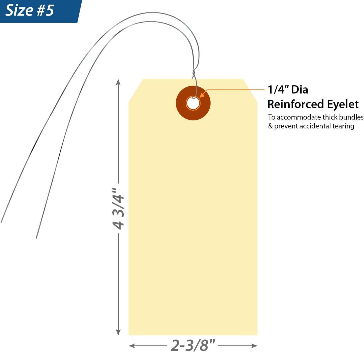 SmartSign Blank Manila Shipping Tags with Wire - Pack of 1000, Size-5, 13pt Thick Prewired Cardstock Tag, 4 3/4" x 2 3/8" Paper Hang Tags with Reinforced Fiber Patch