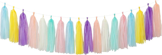 Pastel Rainbow Party-Decorations Tassel Garland - 21pcs Baby Shower Birthday Wedding Streamers,Peach Yellow Purple Blue Mint Ivory Tassels Banner Backdrop Decor Panduola