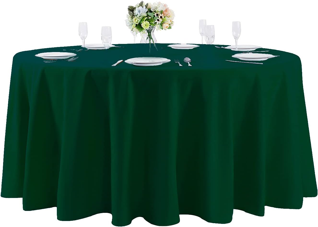 132 inch Round Tablecloth Washable Polyester Table Cloth Decorative Table Cover for Wedding Party Dining Banquet（132 inch, Hunter）