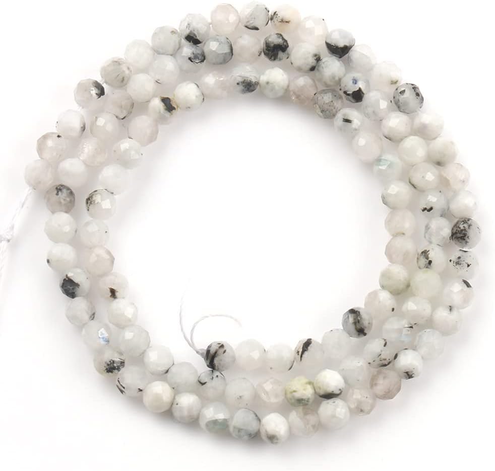 Song Xi 120pcs 3mm Natural Blackpoint Moonstone Gemstone Beads Faceted Round Loose Stone Beads for Jewelry Making