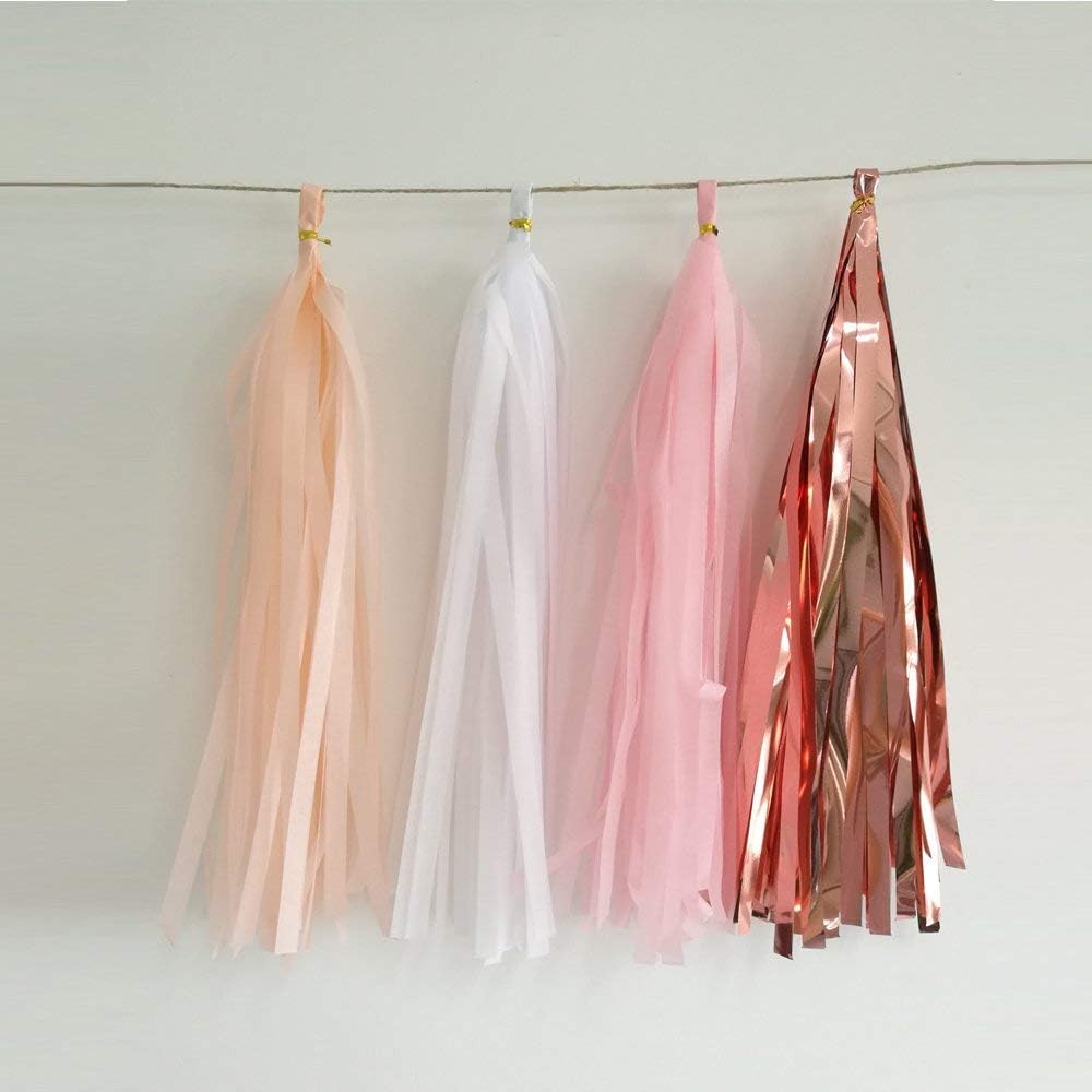 ZOOYOO Pink Shiny Tassel Garland Tissue Paper Tassel Banner,Table Decor,DIY Kits for Tassels Party Decoration,Pack of 20(Rose Gold, Peach, Light Pink, White)
