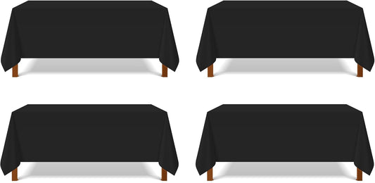 Pomp Black 90" x 156" Poplin Polyester Tablecloth (4 Pack) | Wrinkle + Stain Resistant Easy Care Premium Fabric | Fits 8FT Rectangle Table