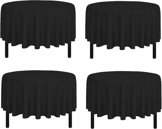 Pomp Black 90" Inch Round Premium Polyester Tablecloth (4 Pack) | Wrinkle + Stain Resistant Easy Care Fabric | Fits Round or Circle Table