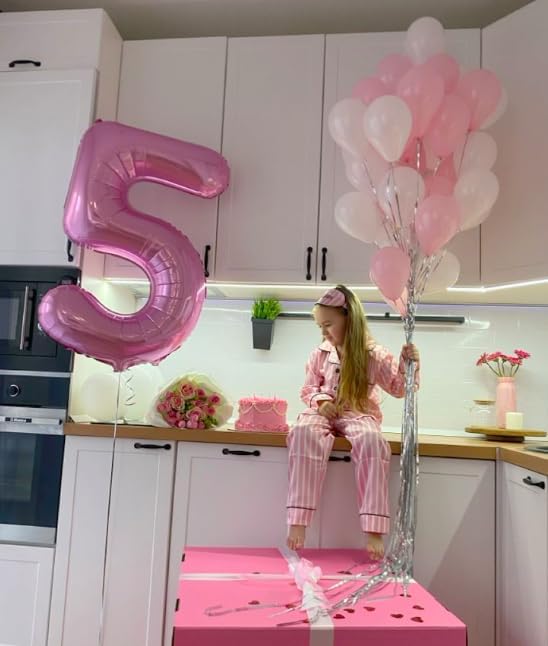 Pink 5 Number Balloon 40 Inch Large Birthday Balloon, Five 5th 15 25 35 50 55 Birthday Celebration Decorations, Foil 5 Mylar Helium Number 5 Balloons Girl Boy Anniversary Party Supplies