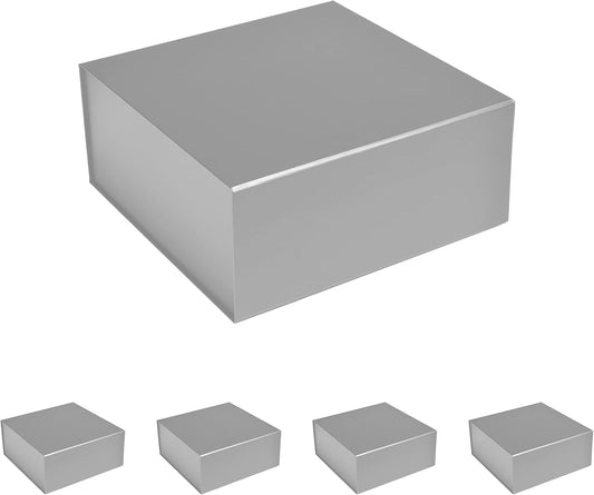CECOBOX - Gift Boxes with Lids for Presents 6"x6"x2.75" - Matte, Collapsible Magnetic Closure Gift Box - Groomsmen & Bridesmaid Proposal Boxes, Wedding, PR, Birthdays, Holidays (Silver)