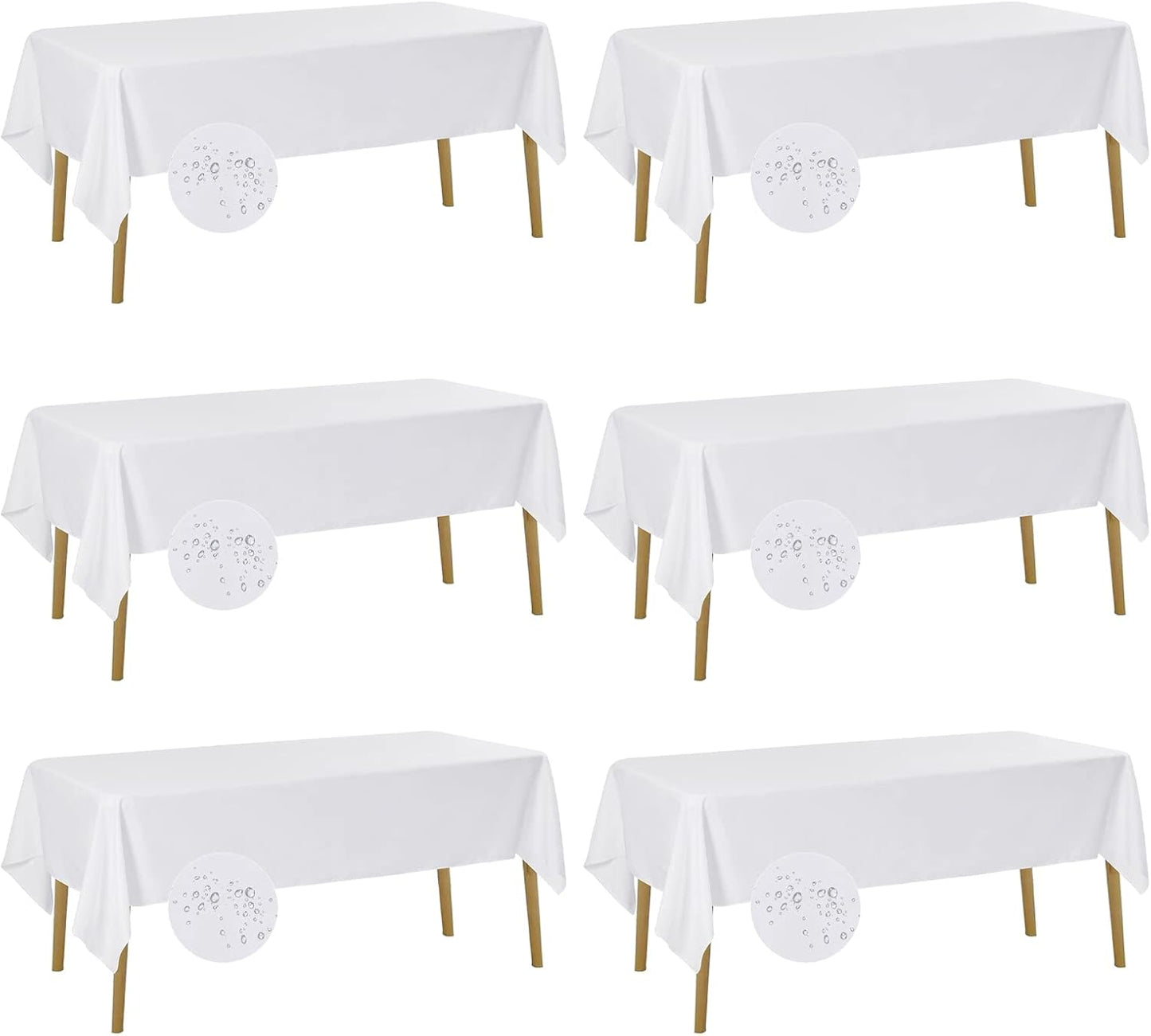 Fokitut 6 Pack Waterproof Rectangle Tablecloth, 60x120 Inch,Stain Resistant and Wrinkle Polyester Table Cloth, Fabric Table Cover for Kitchen Dining, Wedding, Party, Holiday Dinner-White
