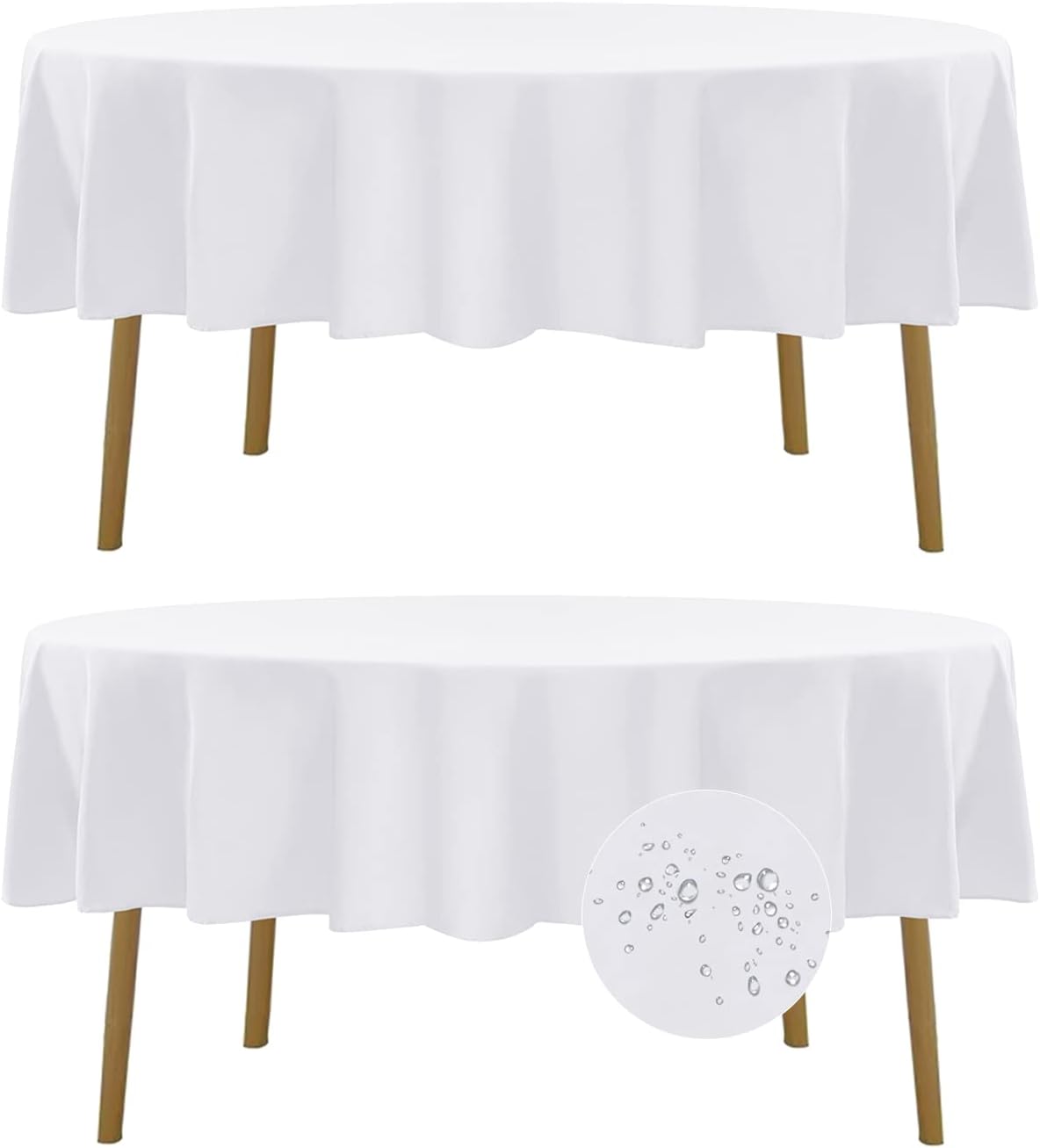 Fokitut 2 Pack Waterproof Round Tablecloth, 90 Inch, Stain Resistant and Wrinkle Polyester Table Cloth, Fabric Table Cover for Kitchen Dining, Wedding, Party, Holiday Dinner-White
