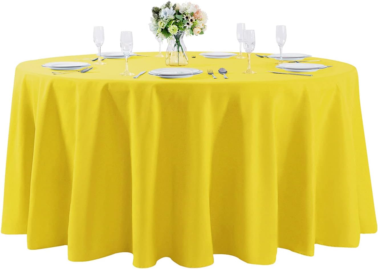 108 inch Round Tablecloth Washable Polyester Table Cloth Decorative Table Cover for Wedding Party Dining Banquet（108 inch, Yellow）