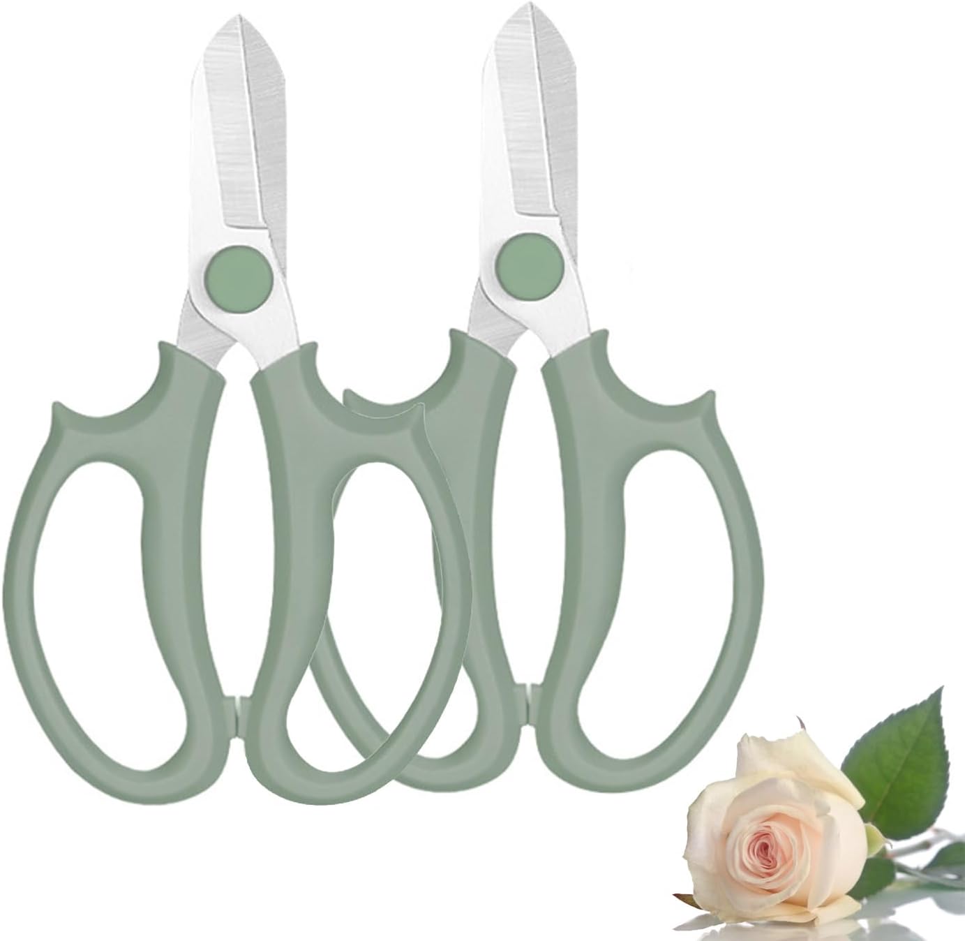 Leize Flower Scissors, Premium Thickened Stainless Steel Floral Shears, Strong Pruner for Flowers, Branches and Leaves (Green Slender 2Pics)