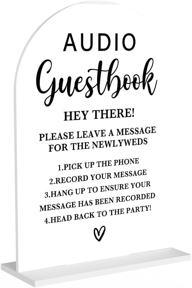 Acrylic Wedding Sign, Bridal Shower Decorations, Audio Guestbook Sign for Ceremony, Modern Font Table Signs, Acrylic Table Top Signs for Wedding Reception Engagement Parties and Event Party (White)