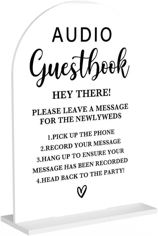 Acrylic Wedding Sign, Bridal Shower Decorations, Audio Guestbook Sign for Ceremony, Modern Font Table Signs, Acrylic Table Top Signs for Wedding Reception Engagement Parties and Event Party (White)