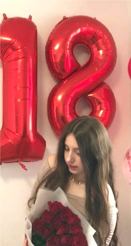 Number Balloon 40 Inch Red 8 Balloon, Red Number 8 Balloon Birthday Decorations, 8 18 28 38 80 Birthday Balloons, 8th Red Party Wedding Graduations Supplies