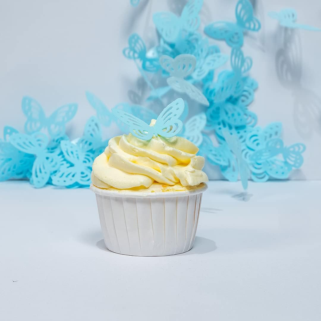 Edible Flowers Edible leaves &Edible butterflies Wafer Paper Cake Cupcake Toppers for Decorating Rice Paper Flower Food Decorations for Baking Girl Birthday Party Mix Size Color (Blue butteflies 60)