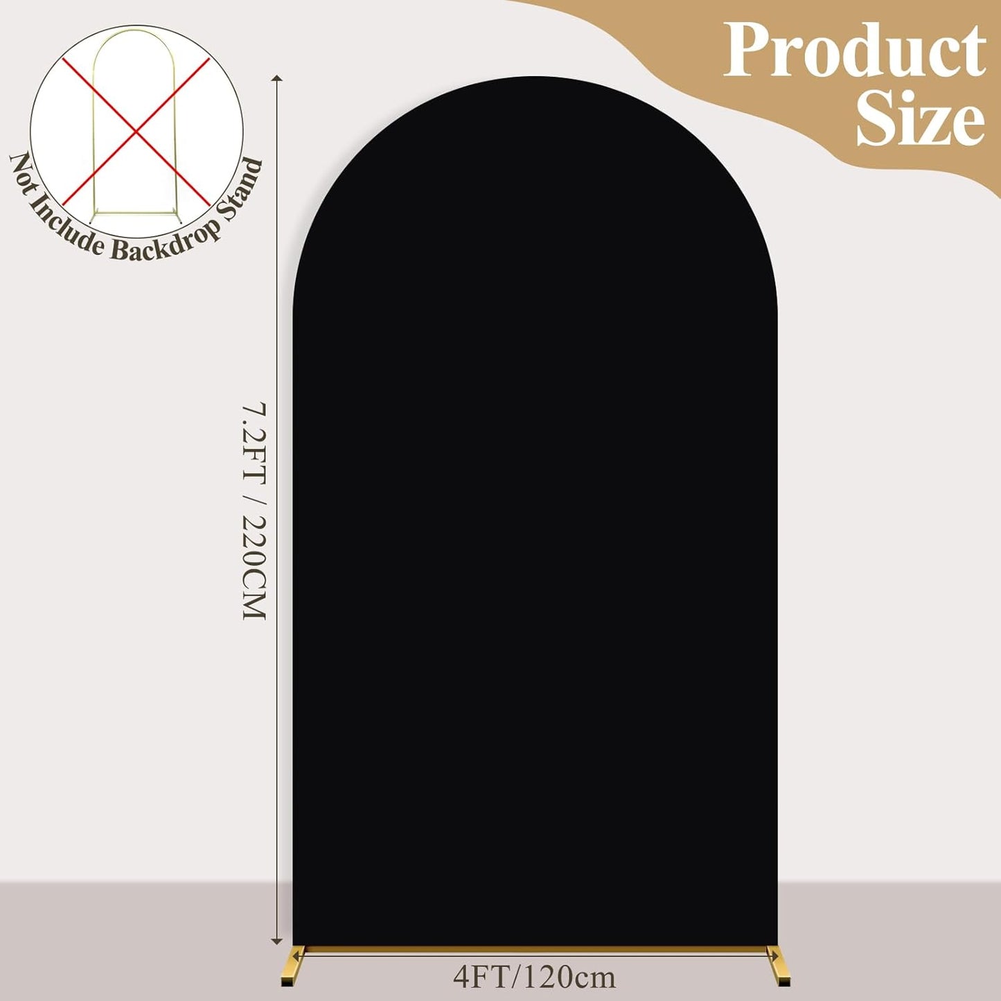 Ledido Wedding Arch Backdrop Cover 7.2FT Arch Covers Fitted Stretchy Spandex Round Top Stand Backdrop Cover for Wedding Banquet Ceremony Birthday Party Baby Shower Event Decoration,Black