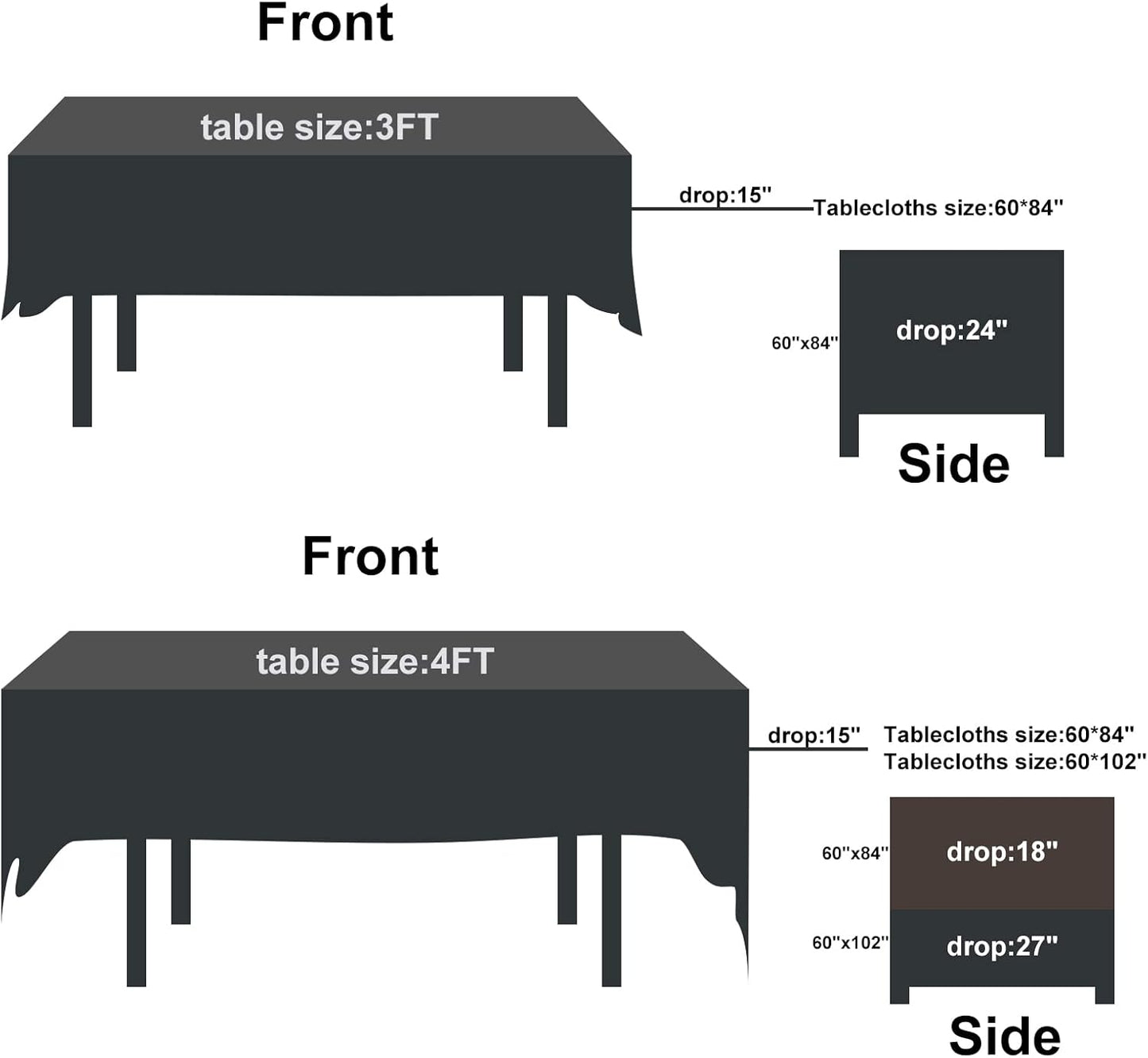 Rectangle Tablecloth 60x102 inch Washable Polyester Fabric Table Cloth for Wedding Party Dining Banquet Decoration（6 Pack 60x102, Black）