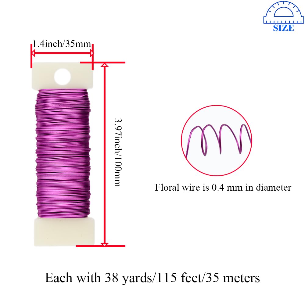 HAHIYO 26Gauge Rose Red Metal Floral Wire - 3 Rolls, 115 Yards (345 Feet) - Flexible Paddle Wire for Craft, Christmas Wreath, Flower Arrangement, Bouquet Wrapping, Wedding, DIY