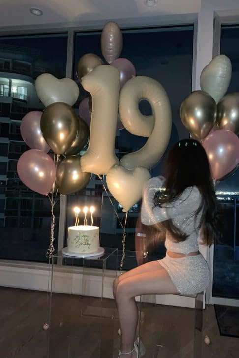 40 Inch Cream White Large Number 4 Birthday Balloon, Giant Number Four 14 24 34 40 44 Balloons, Foil Mylar Big Balloons for Anniversary Graduation Supplies Decorations