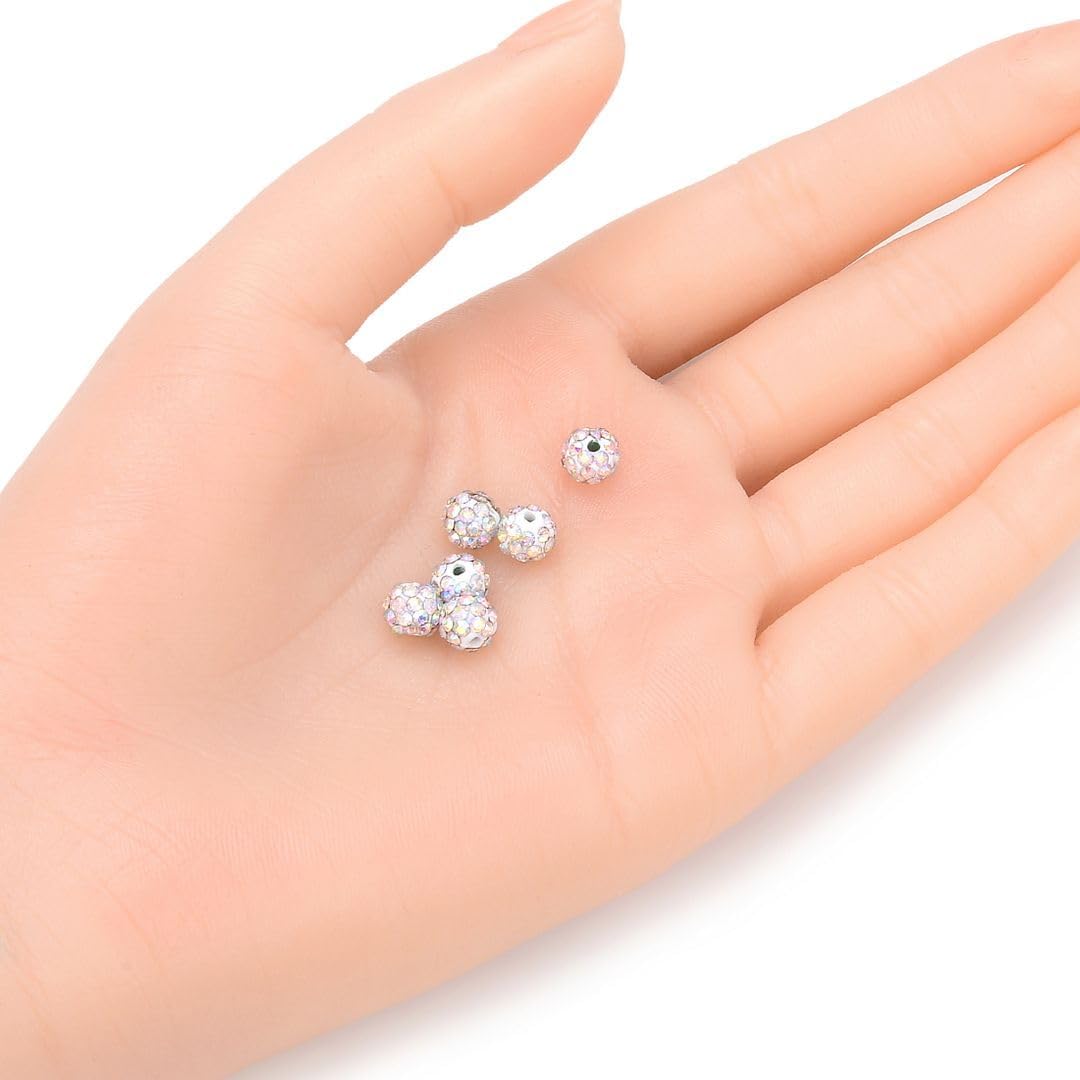 50pcs Adabele Grade A Suncatcher Crystal Rhinestone Pave Loose Beads 6mm Clear AB Polymer Clay Disco Ball Spacers Compatible with Shamballa All Craft Jewelry Making DB6-2
