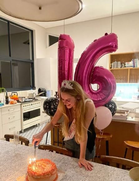 40 Inch Hot Pink Mylar Foil Number 6 Birthday Balloon, Digital Balloons for 6 16 Boy Girl Party Decorations Supplies, Big Helium Balloon Numbers for 26 36 46 60 Men Women Anniversary