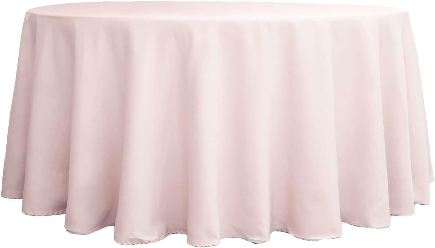 Efavormart Round Tablecloth, 120 Inch Stain & Wrinkle Resistant Washable Table Cloth, Decorative Polyester Fabric Table Cover for Banquet, Wedding, Dining - Blush