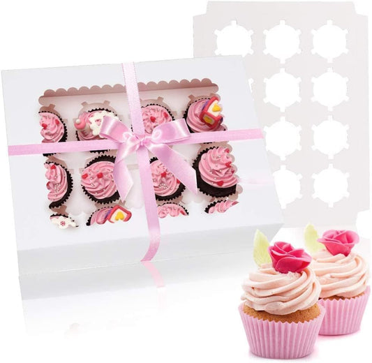 Rarapop 15 Pack Cupcake Boxes Hold 12 Standard Cupcakes, Food Grade Cupcake Holders Bakery Carrier Boxes with Windows and Inserts for Cupcakes, Muffins and Pastries