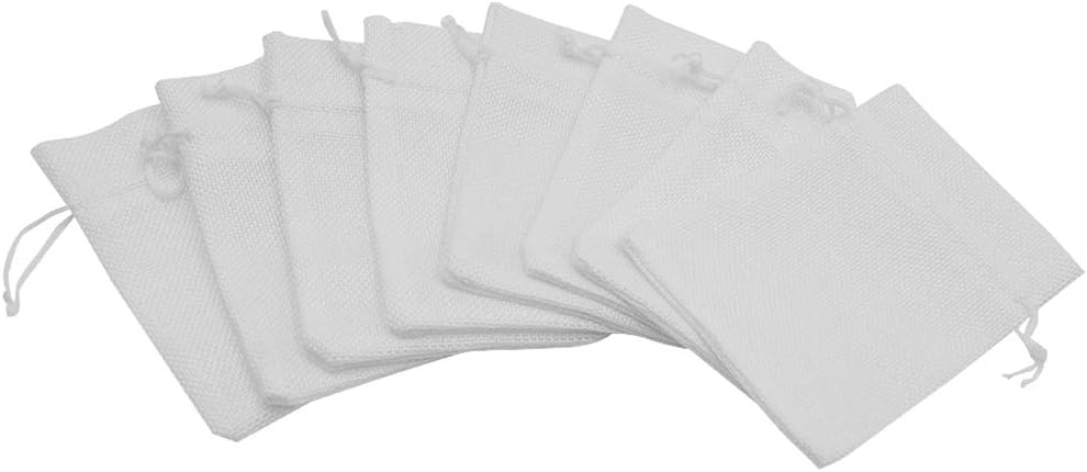 20pcs Burlap Bags with Drawstring, 5.9 x 7.5 inch White Linen Gift Bags Jewelry Pouches Sacks for Christmas Wedding Favors, Party, DIY Craft