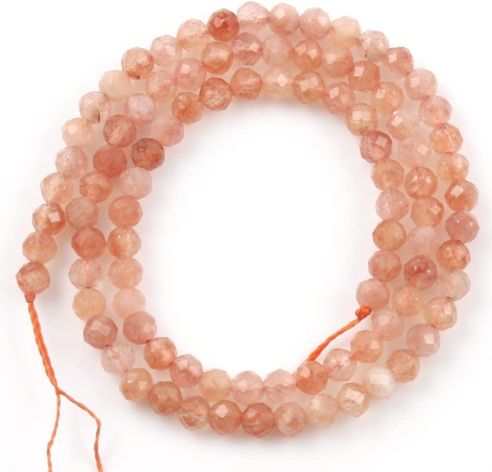 Song Xi 90pcs 4mm Natural Sunstone Gemstone Beads Faceted Round Loose Stone Beads for Jewelry Making
