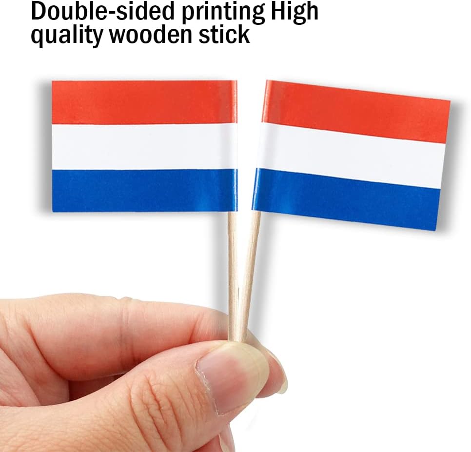 Netherlands Flag Dutch Flag, Small Mini Dutch Toothpick Flags for Food, Cupcakes, Cocktails, Appetizers, Bar Party Decorations