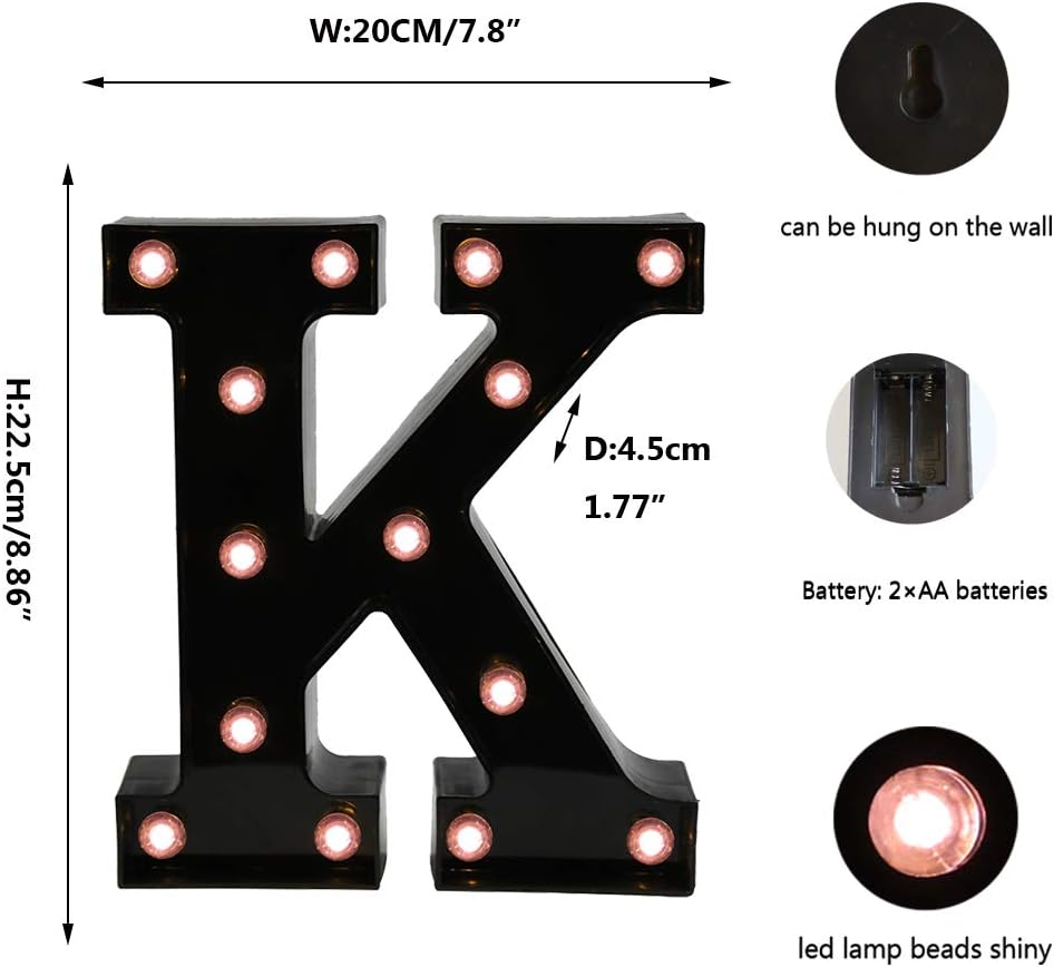 OYCBUZO Light Up Black Alphabet Marquee Letters Sign LED Marquee Number Lights Sign for Night Light Home Bar Christmas Lamp Birthday Party Wedding Decoration K