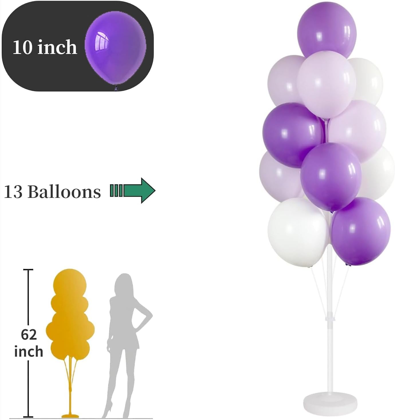 Balloon Column Kit for Floor- Set of 2,Balloon Columns with Stand, Base and Pole,Balloon Tower Backdrop Decoration for Wedding, Baby Shower, Birthday Party, or Bachelorette Parties (Purple White)