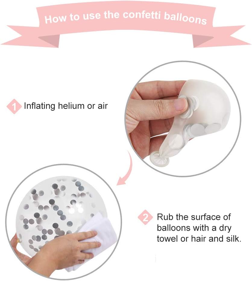 Silver Pink Balloons Garland Kit, 100pcs White and Silver Confetti Metallic Latex Balloons Arch with 16ft Tape Strip & Dot Glue for Girl Baby Shower, Birthday Party, Wedding, Anniversary Decorations