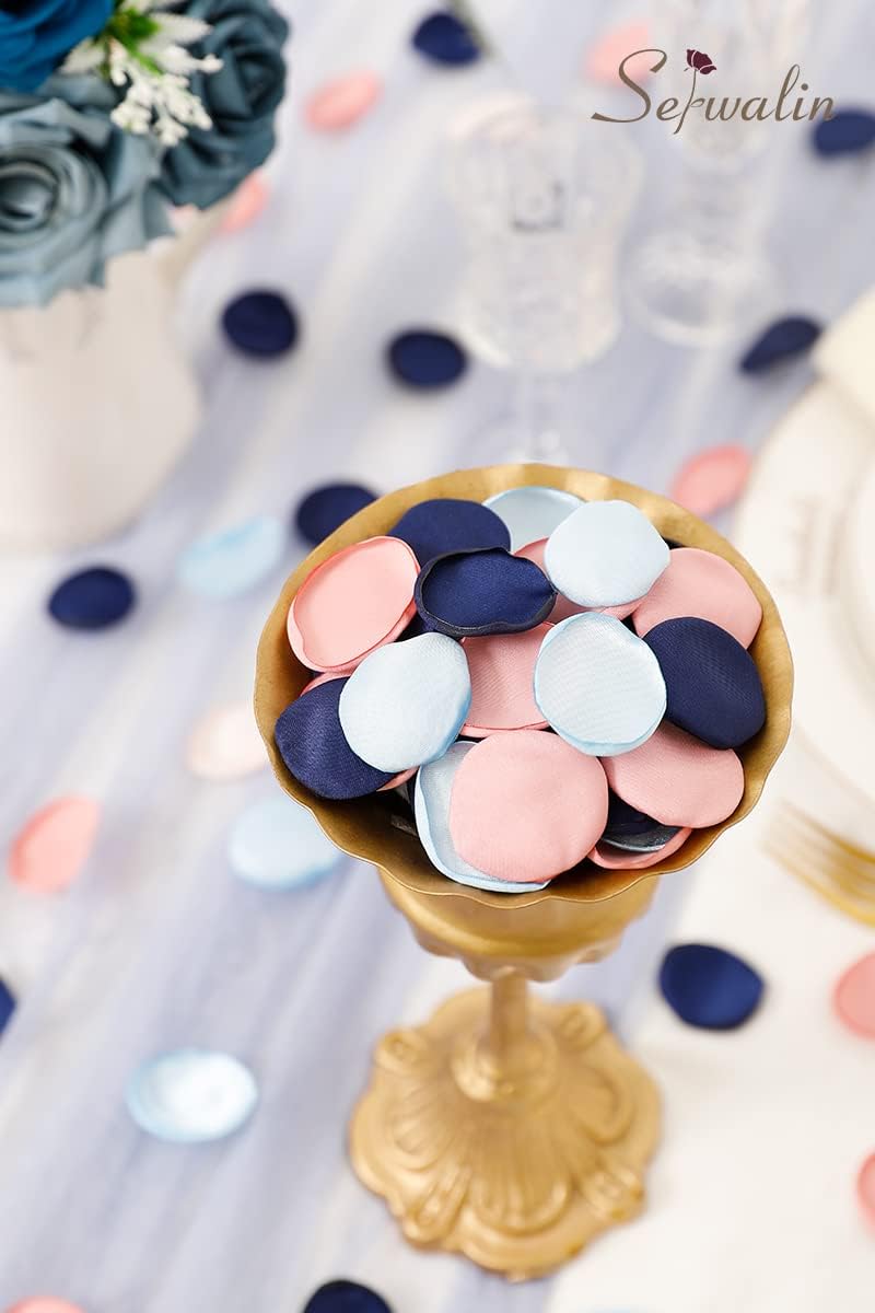 Serwalin 500pcs Silk Rose Petals Artificial Flower Pink Navy Blue for Weddings Proposal Fake Petals for Flower Girl Basket Bridal Shower (4 Color Mixes)