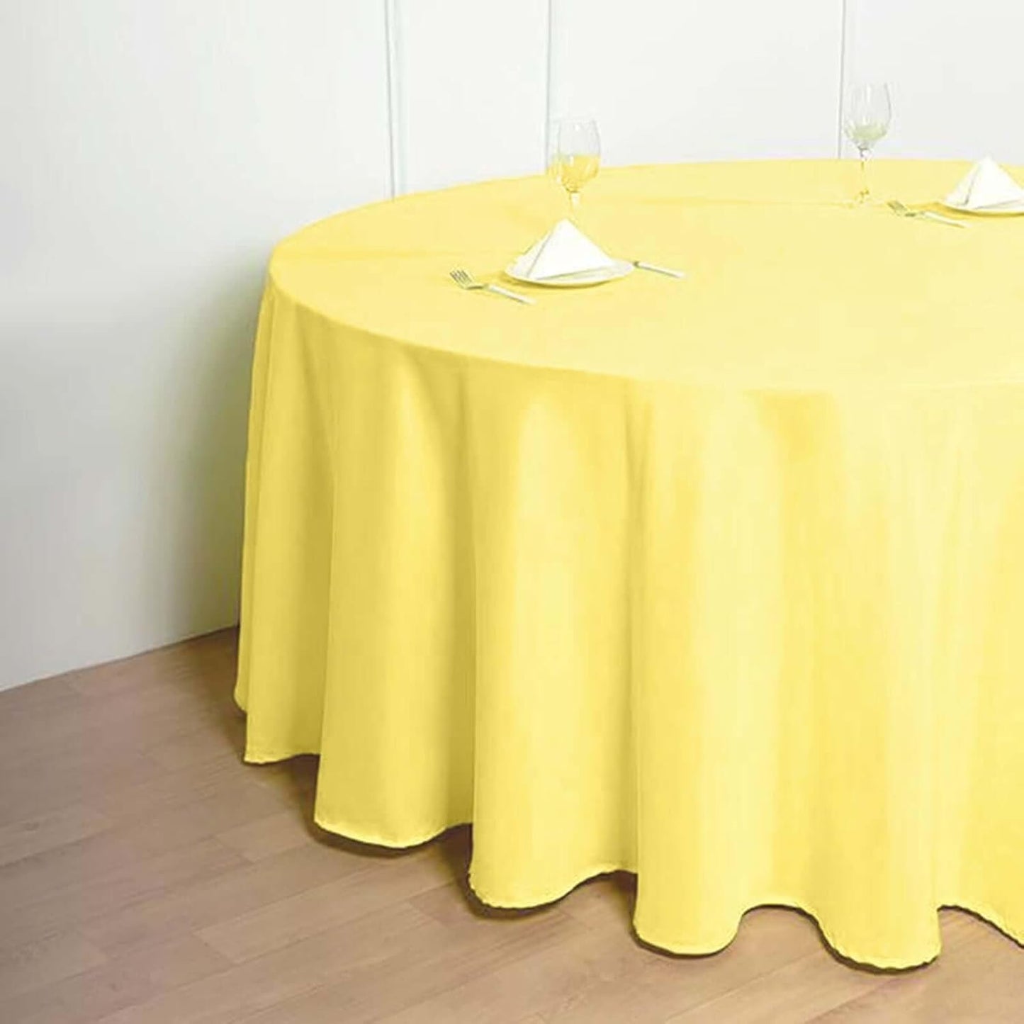 Efavormart Round Tablecloth, 120 Inch Stain & Wrinkle Resistant Washable Table Cloth, Decorative Polyester Fabric Table Cover for Banquet, Wedding, Dining - Yellow