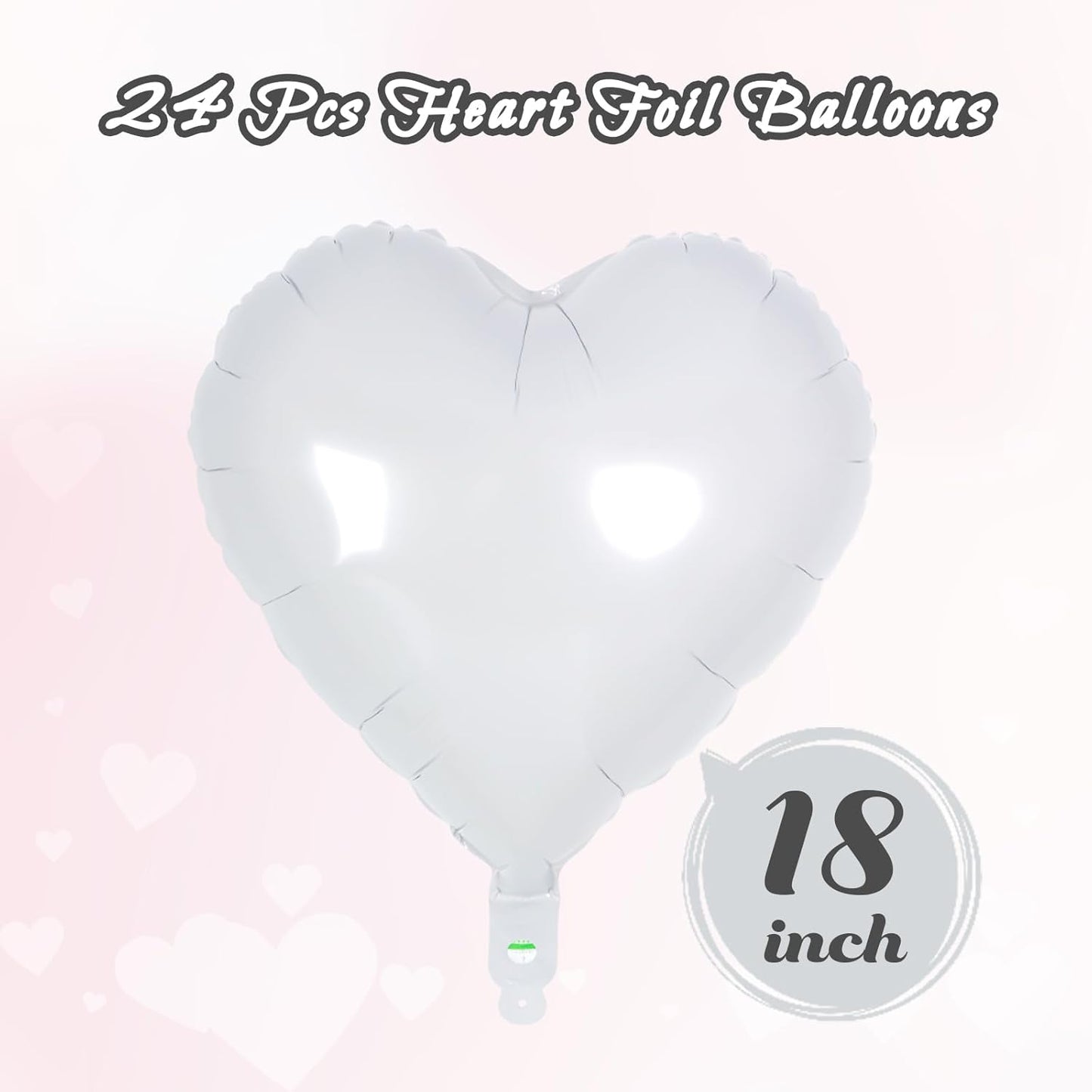 24 White Heart Balloons, 18 inch Heart Shape Foil Balloons for Love, Valentine, Birthday, Wedding, Engagement, Baby Shower & Valentine Day Decorations