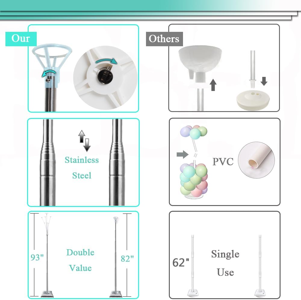 Balloon Column Stand Kit Set of 2, 2IN1 Balloons Holder Sets Ballon Arch stand for Floor, 9 Feet Height Adjustable Metal Baloon Tower Pillar for Graduation, Wedding, Party Decoration