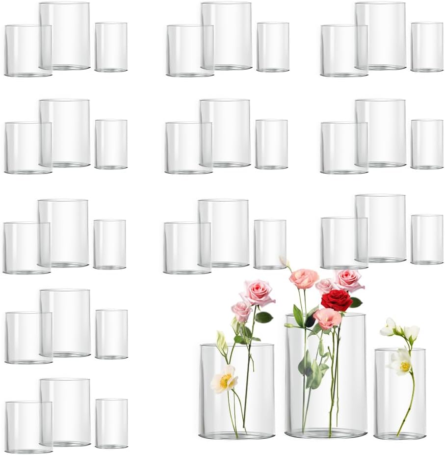 Glass Cylinder Vase for Set of 36 for Centerpieces, 4,4,5 inch Tall Clear Cylinder Vase Bulk Floating Candle Holder Flower Vase for Wedding Table Home Décor and Party