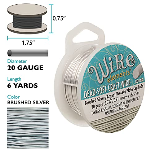 The Beadsmith Wire Elements Craft Wire – Tarnish Resistant, Soft Temper, Round, Brush Silver Color – 0.81mm, 20 Gauge, 6 Yard Spool – Jewelry Making, Wire Wrapping, Floral, & Other DIY Crafts